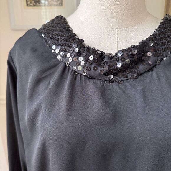 Vintage 80s Chez California by Tandy Black Shift Mermaid Ruffle Dress 1X - Picture 2 of 10